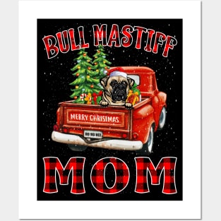 Christmas Bull Mastiff Mom Santa Hat Truck Tree Plaid Dog Mom Christmas Posters and Art